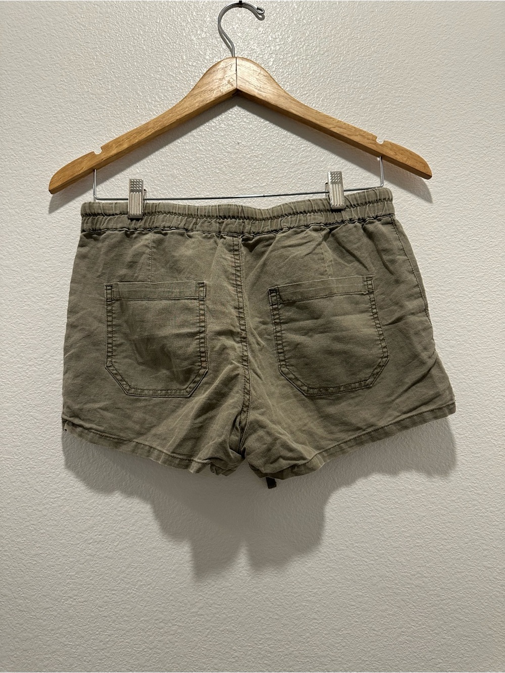 Cosmic Blue Love - Women’s Olive Drawstring Casual Shorts - Picture 2 of 5